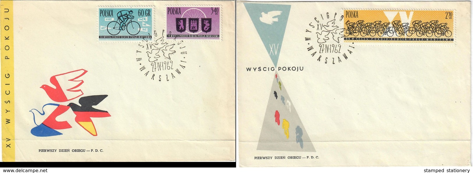 POLAND 1962 - XV INTERNATIONAL CYCLING RACE FOR THE PEACE - WARSZAWA / BERLIN / PRAHA - FDC 27.4.1962 - SCOTT #1053/4/5 - Ciclismo