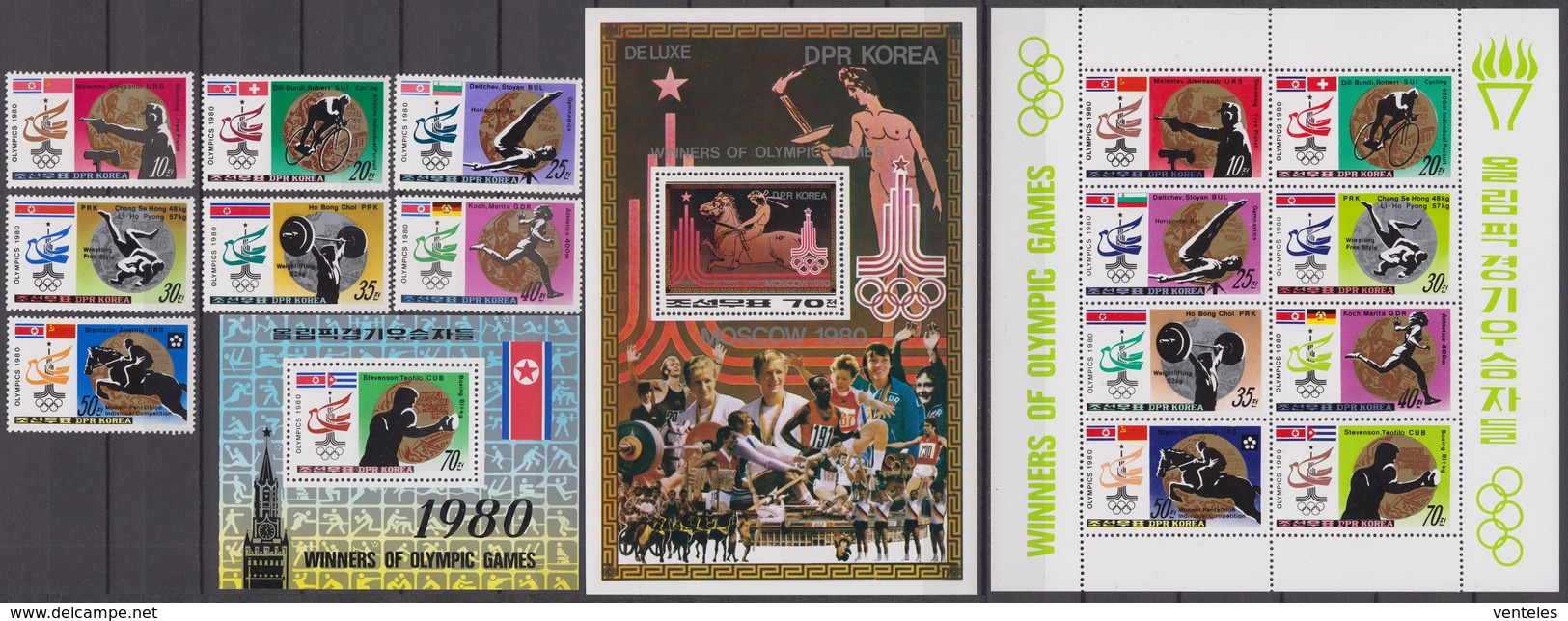 North Korea 20.10.1980 Mi # 2052-58 Bl 84, Bl A84, 2052-59 Klbg Moscow Summer Olympics MNH OG - Summer 1980: Moscow