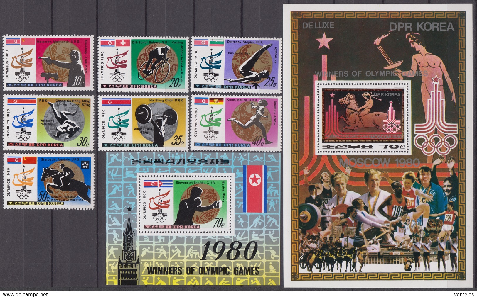 North Korea 20.10.1980 Mi # 2052-58 Bl 84, Bl A84, 2052-59 Klbg Moscow Summer Olympics MNH OG - Summer 1980: Moscow