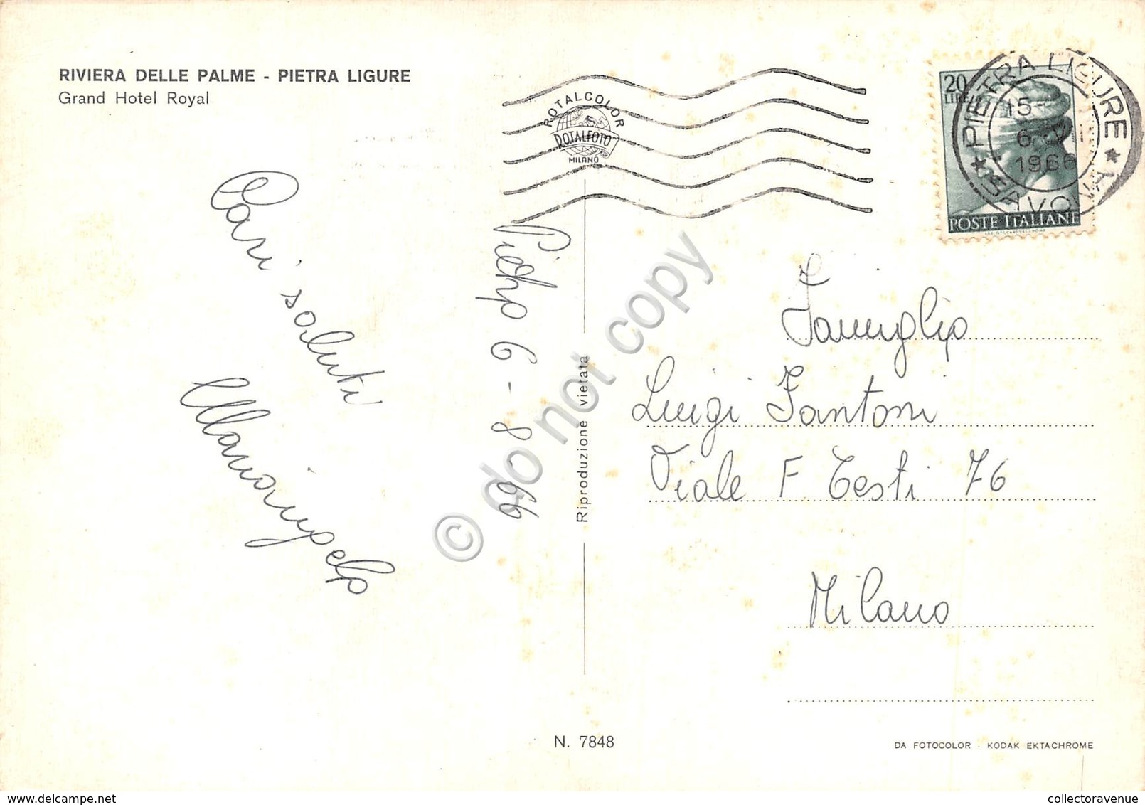 Cartolina Pietra Ligure Hotel Royal Auto D'epoca 1966 (Savona) - Savona