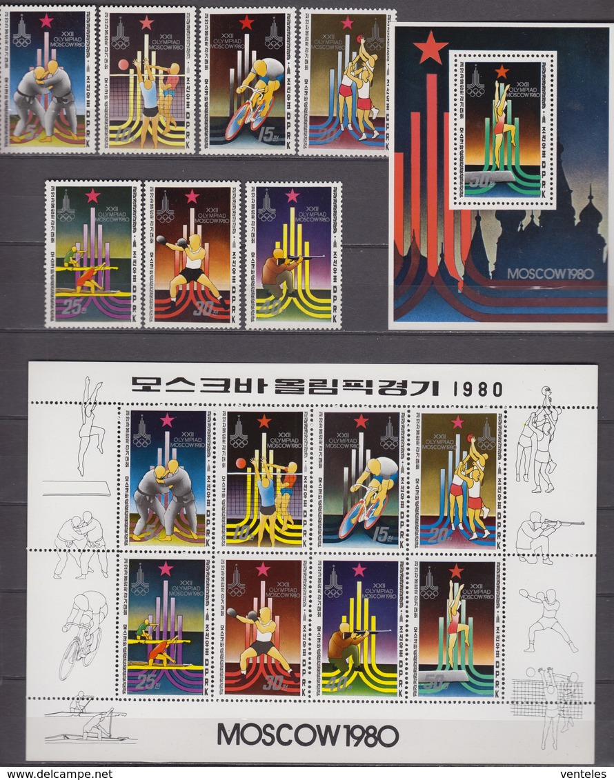 North Korea 05.08.1979 Mi # 1881-87 Bl 61 1881-88 Klbg Moscow Summer Olympics MNH OG - Ete 1980: Moscou