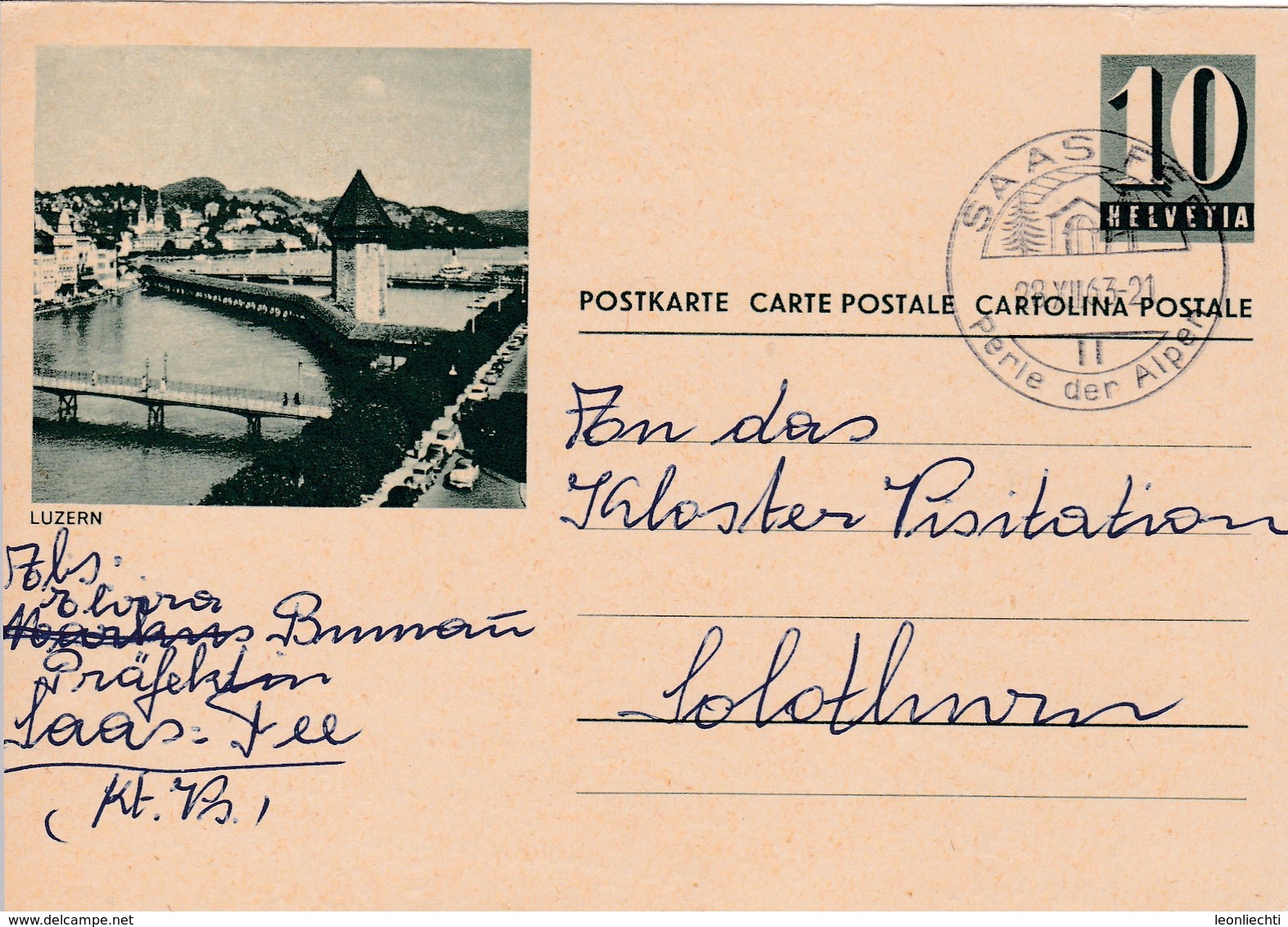 Bild-Postkarte  Luzern Mit Stempel SAAS FEE Perle Der Alpen Am 28.XII.1963 - Ganzsachen