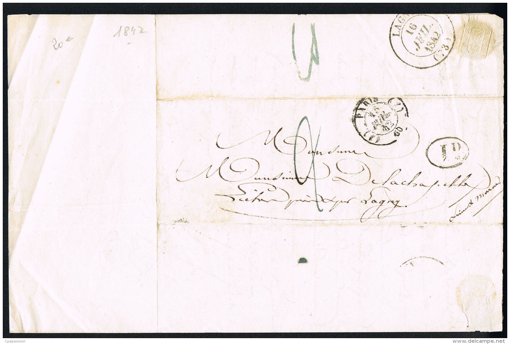 MARCOPHILIE SUR LETTRE-  Cachet LAGNY (73) 14 Oct 1841- NOGENT Sur SEINE 12 Oct 1841- Lettre Doule Page- - 1801-1848: Précurseurs XIX