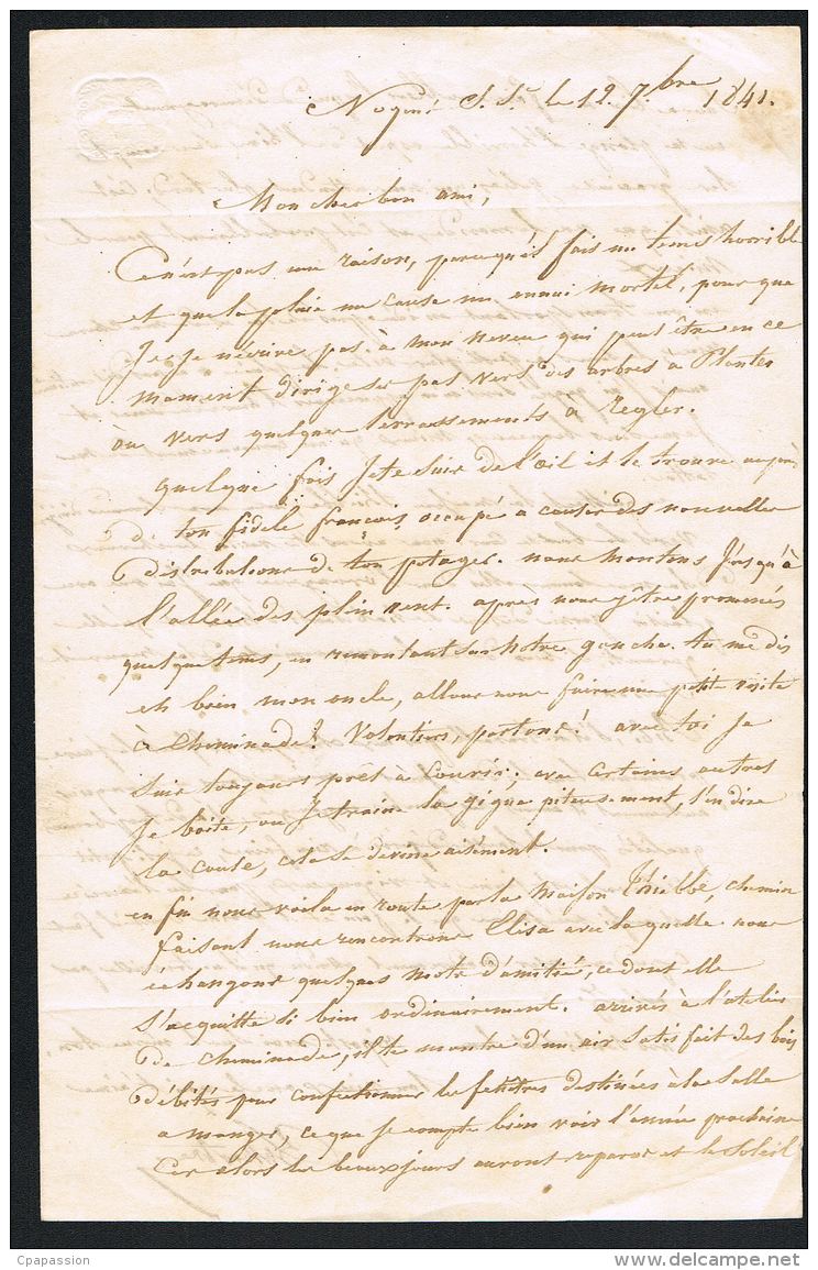 MARCOPHILIE SUR LETTRE-  Cachet LAGNY (73) 14 Oct 1841- NOGENT Sur SEINE 12 Oct 1841- Lettre Doule Page- - 1801-1848: Précurseurs XIX