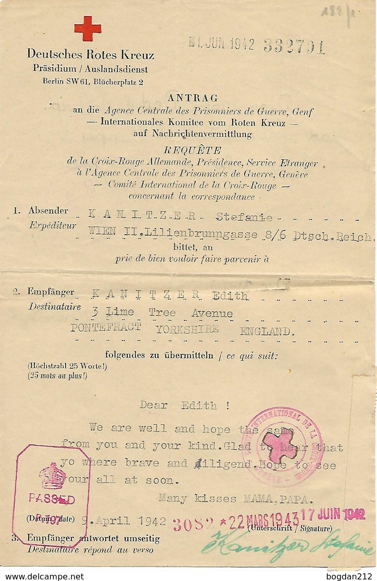 1942/43 - ROTES KREUZ, Berlin-Yorkshire-Geneve - Errors, Freaks & Oddities (EFOs