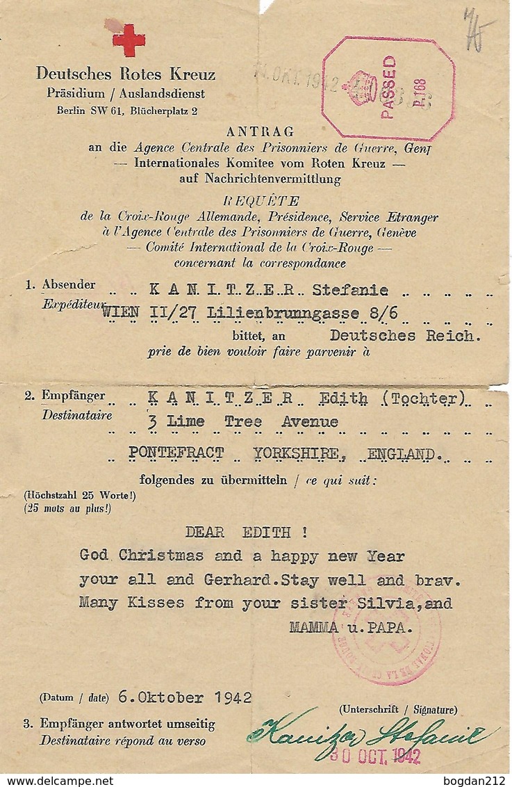 1942 - ROTES KREUZ, Berlin-Yorkshire-Geneve - Errors, Freaks & Oddities (EFOs