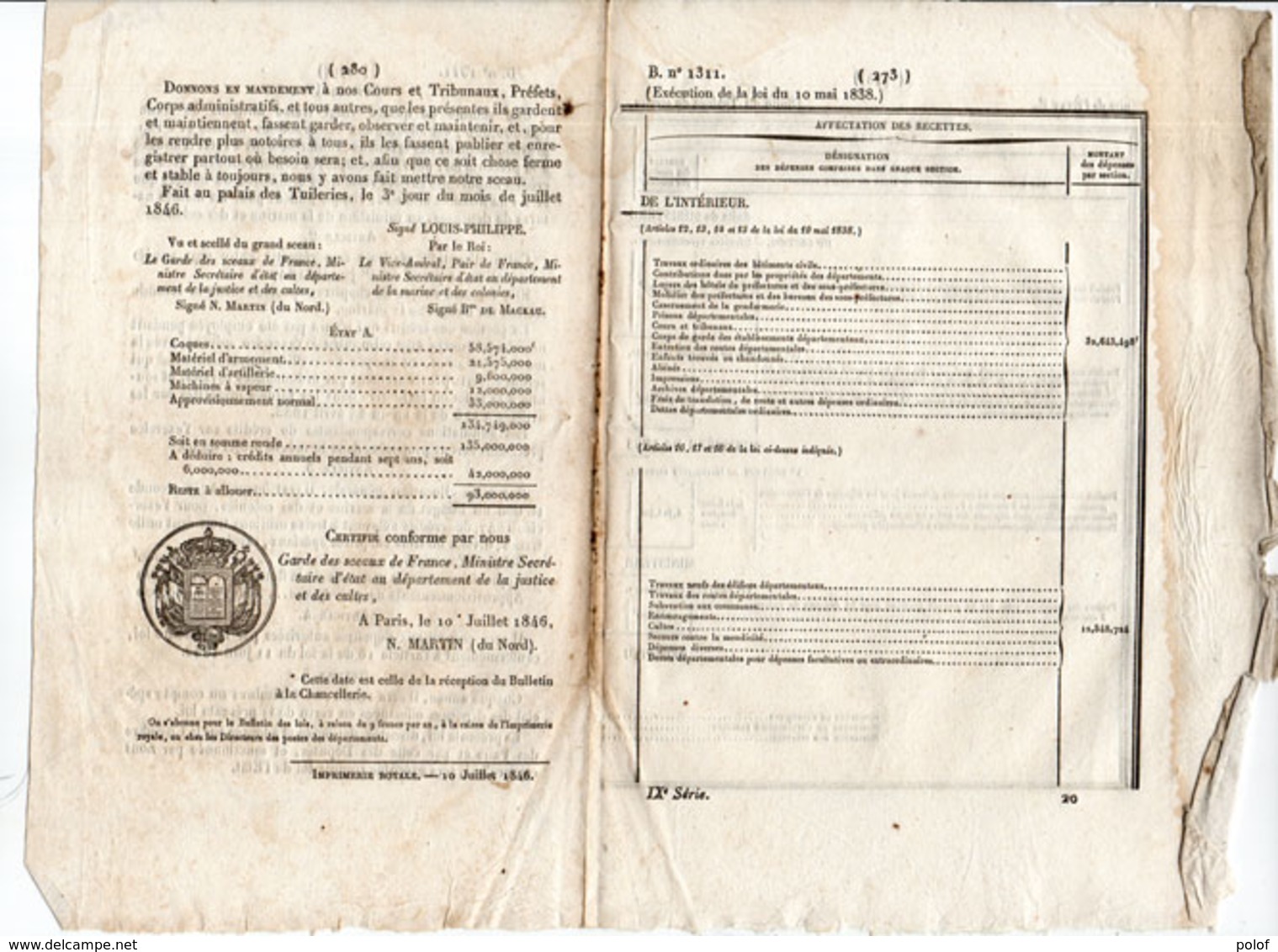 Document De L' Exécution De La Loi Du 10 Mai 1838 -  Louis Philippe  - De Maceau - N. Martin   (107647) - Décrets & Lois