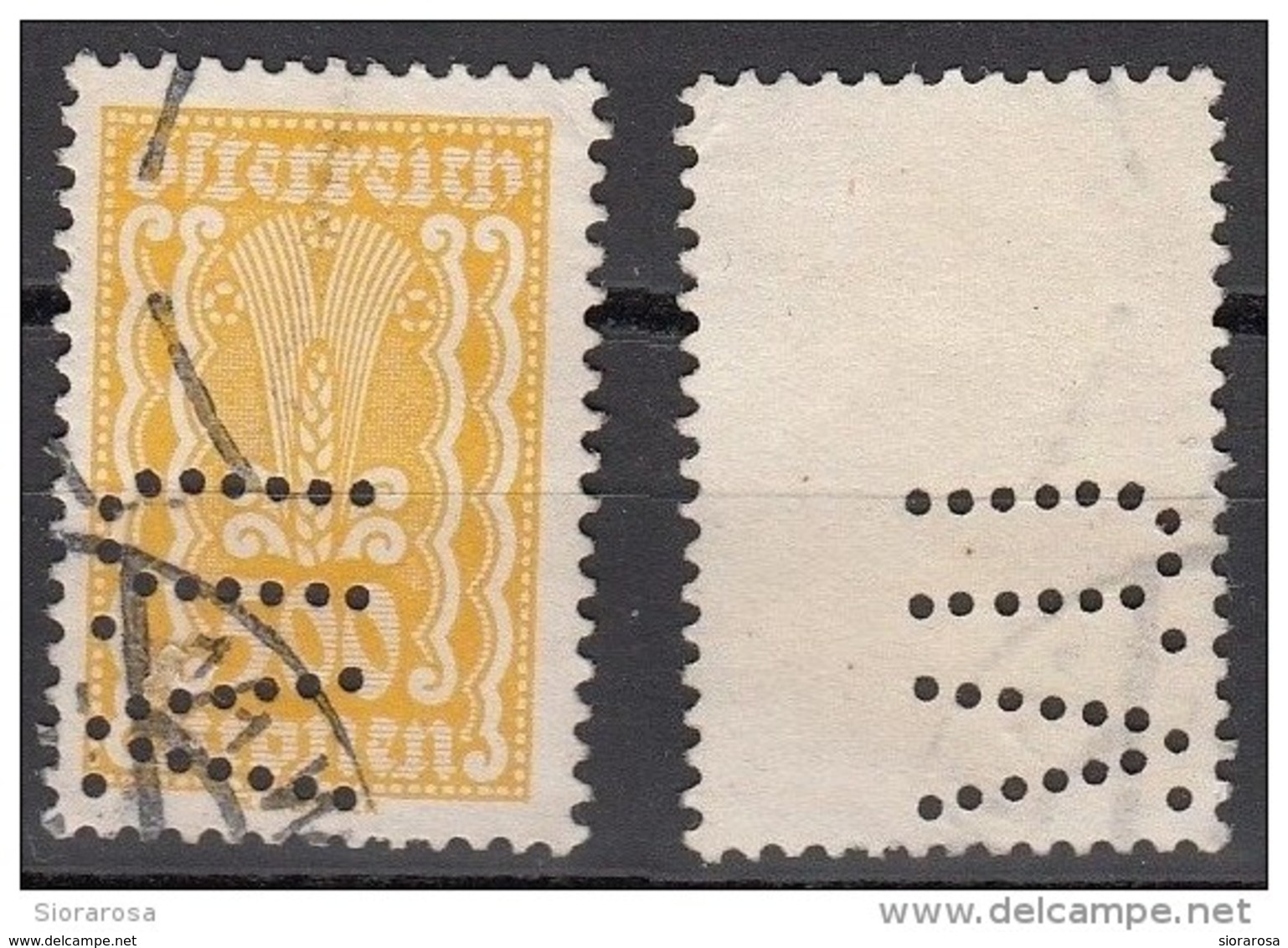 Austria 1922 Sc. 277  Simbolo Dell ' Agricoltura - Perforè Perfin Perforato " U.V. " Osterreich - Perforadas