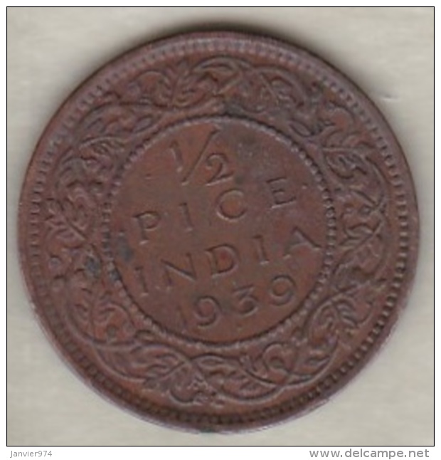 Inde  &frac12; Pice 1939 , George VI .Bronze .KM# 528 - Inde