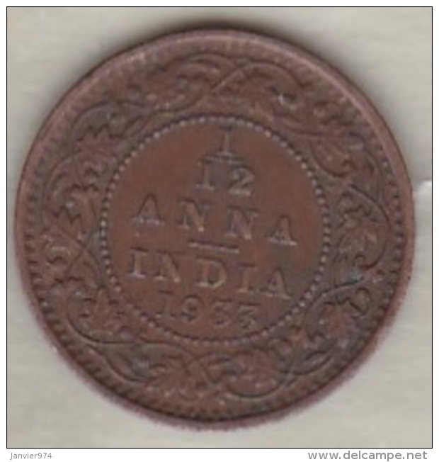 Inde  1/12 Anna 1933  , George V .Bronze .KM# 509 - Inde