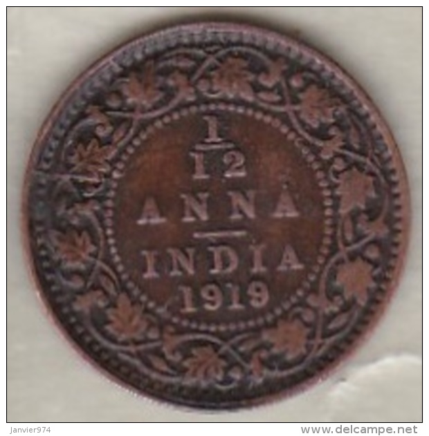 Inde  1/12 Anna 1919 , George V .Bronze .KM# 509 - Inde