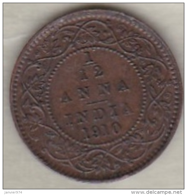 Inde  1/12 Anna 1917 ,  Edward VII .Bronze .KM# 498 - Inde