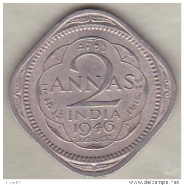 Inde  2 Annas 1946 Calcutta , George VI . Copper-Nickel. KM# 542 - Inde