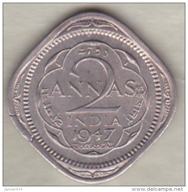 Inde  2 Annas 1947 Calcutta , George VI . Copper-Nickel. KM# 542 - India