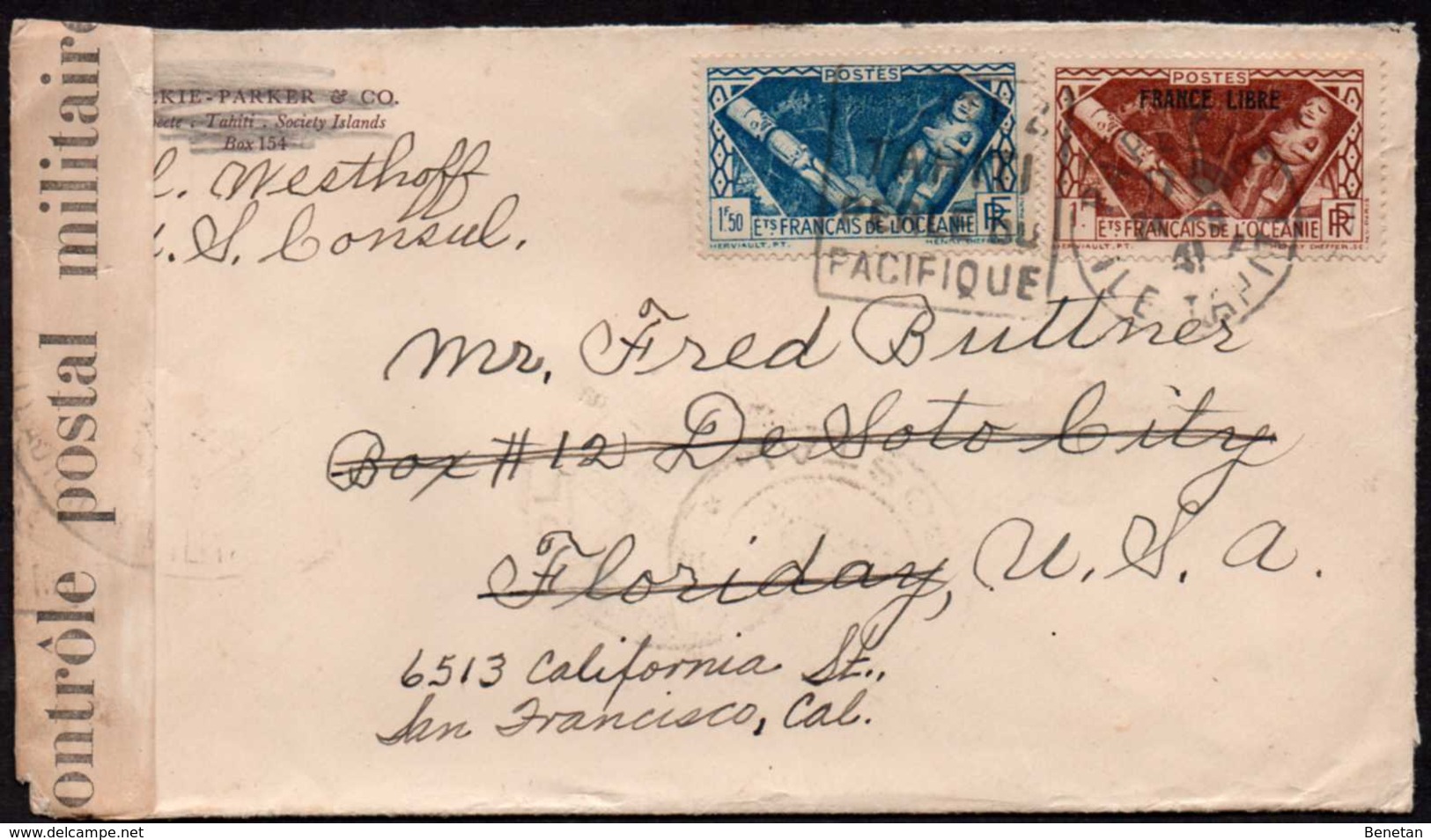 French Oceania Tahiti To USA Resent Censored Cover 1941 - Briefe U. Dokumente