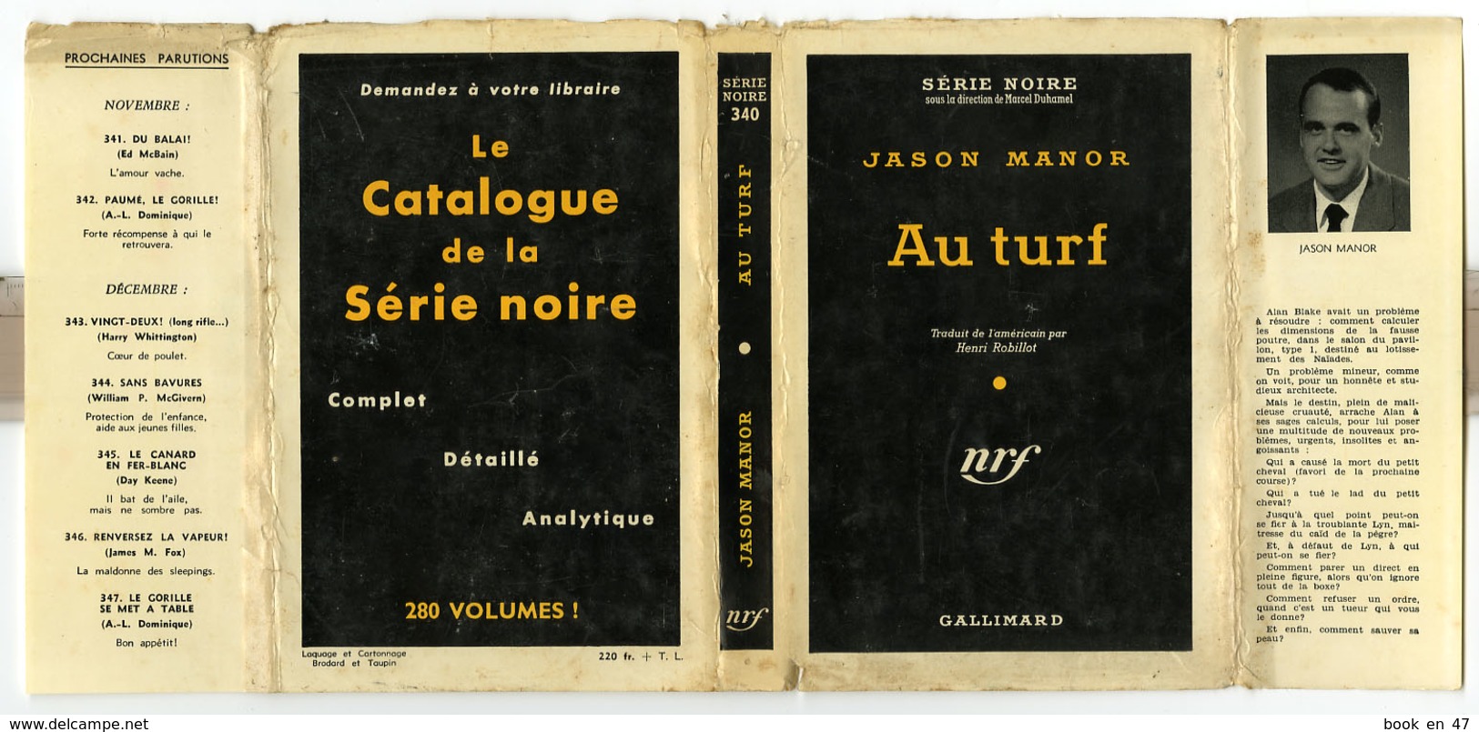 {43060} Jason Manor " Au Turf " ; Gallimard Série Noire N° 340 , EO (Fr) 1956 . - Série Noire