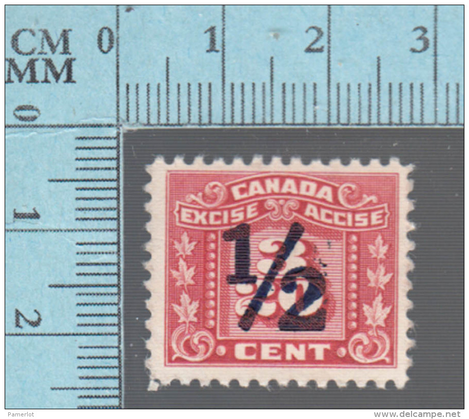 Timbre Fiscaux Canada -FX107,  Overprint 1/2&cent; On 3/20&cent;, Three Leaf  Excise Tax  , 1934-48, Tax Stamp - Fiscaux
