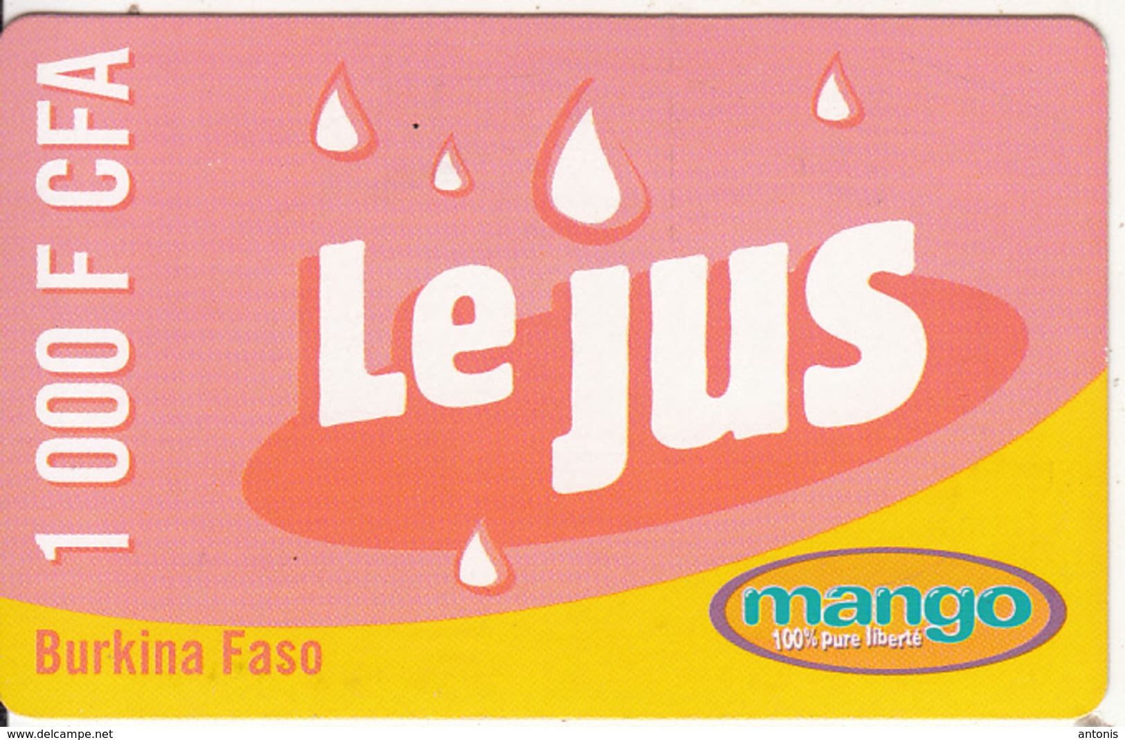 BURKINA FASO - Le Jus, Mango/Telecel Prepaid Card 1000 F CFA, Exp.date 12/11/09, Used - Burkina Faso