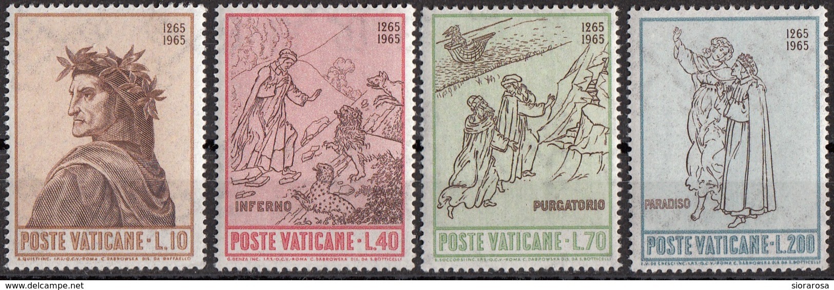 Vaticano 1965 Blf. 410/413 Illustrazioni Divina Commedia Dante Raffaello Botticelli Inferno Purgatorio Paradiso  MNH - Ecrivains