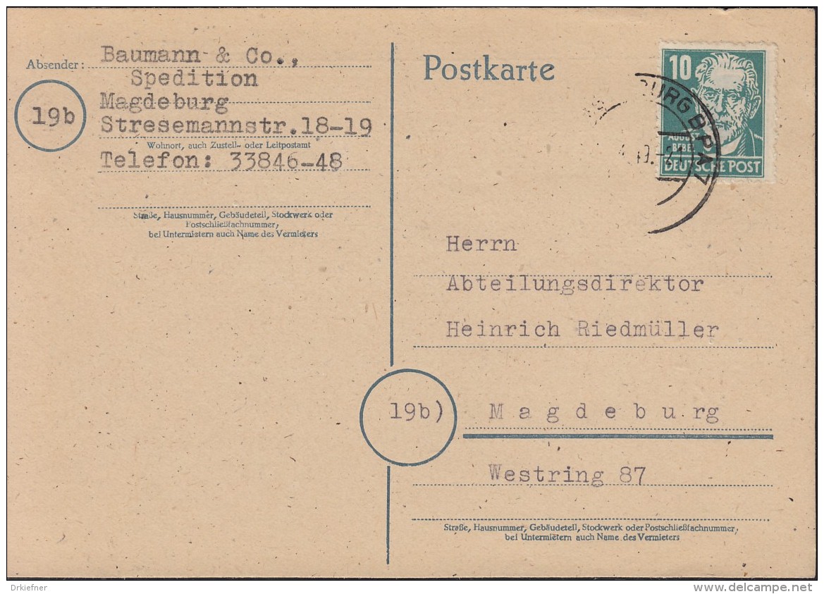 SBZ  215 EF, Auf Orts-Postkarte St: Magdeburg 14.4.1949 - Altri & Non Classificati