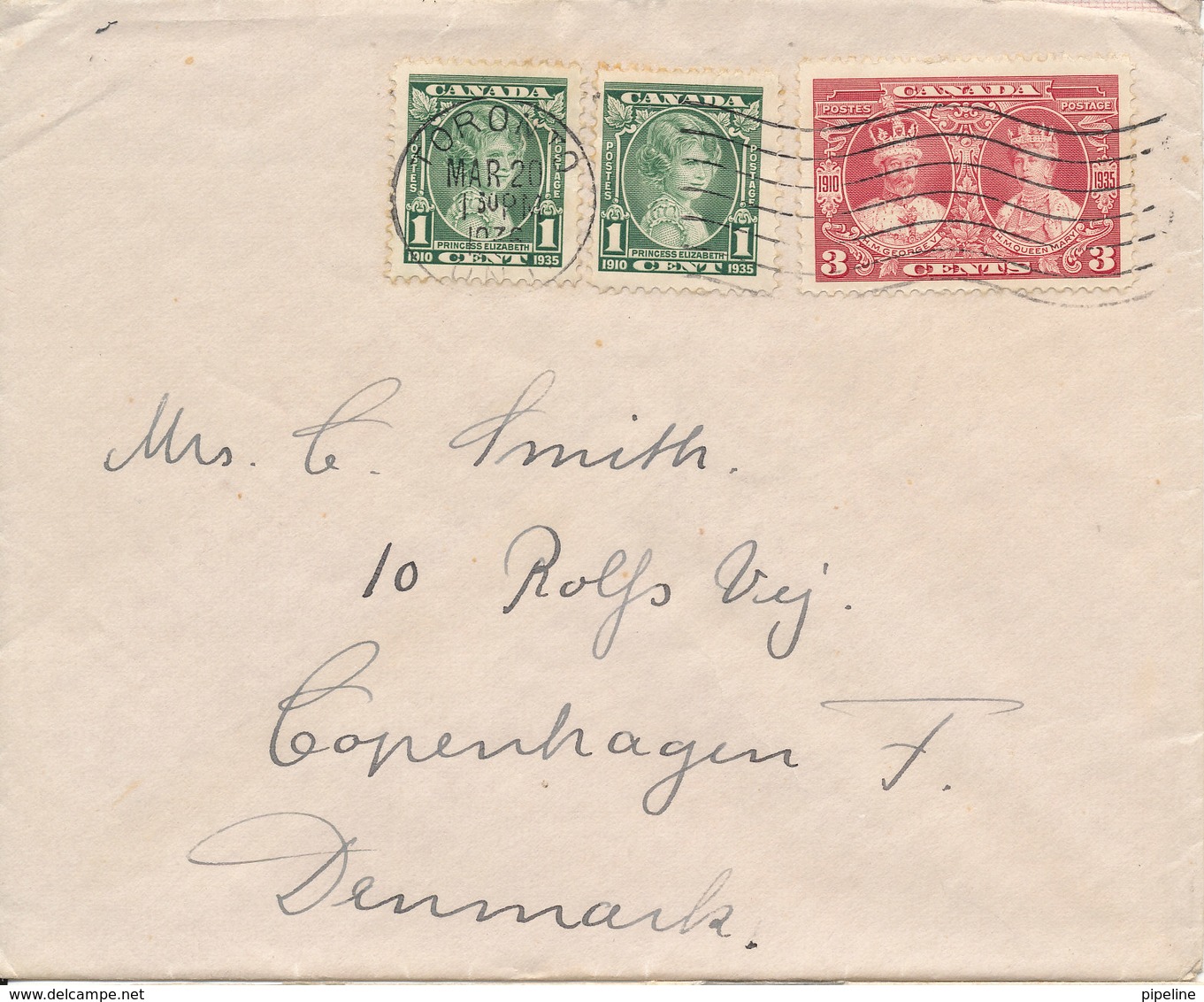 Canada Cover Sent To Denmark Toronto 20-3-1936 - Covers & Documents