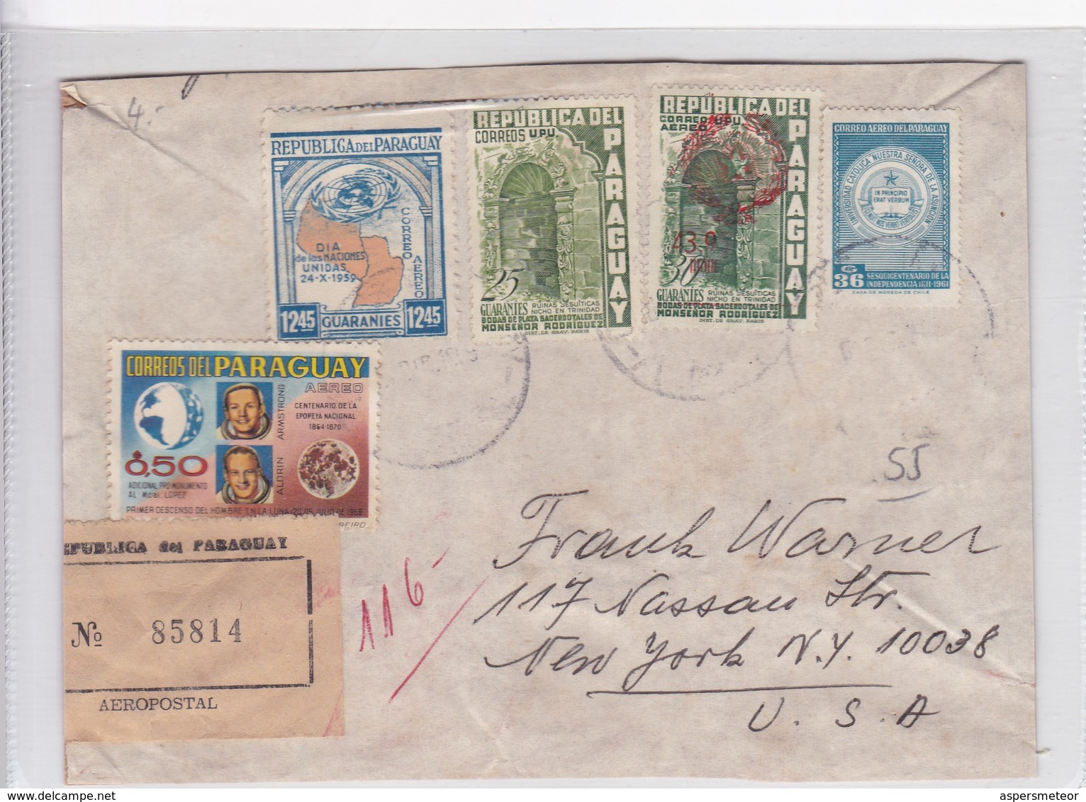 SOBRE ENVELOPE CIRC PARAGUAY TO USA. CIRCA 1940's RECOMMANDE.- BLEUP - Paraguay