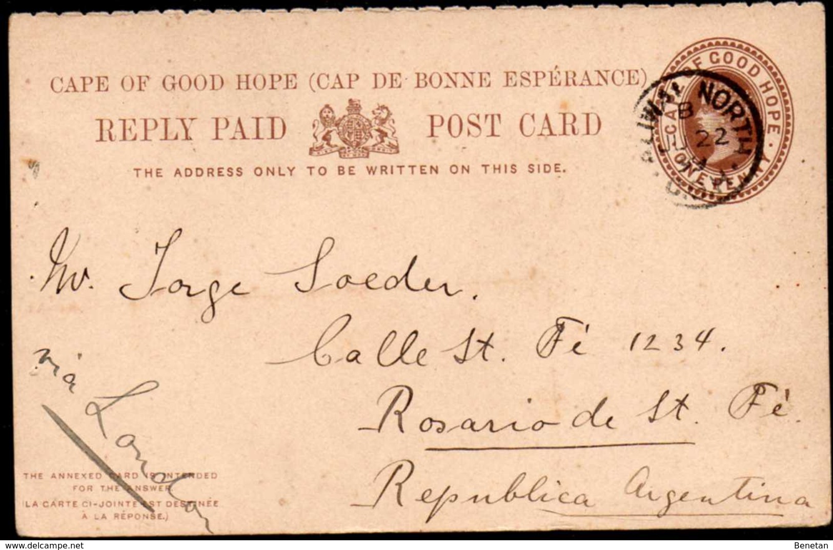 British Cape Of Good Hope To Argentina Postal Stationery Jul 22th 1899 - Cape Of Good Hope (1853-1904)