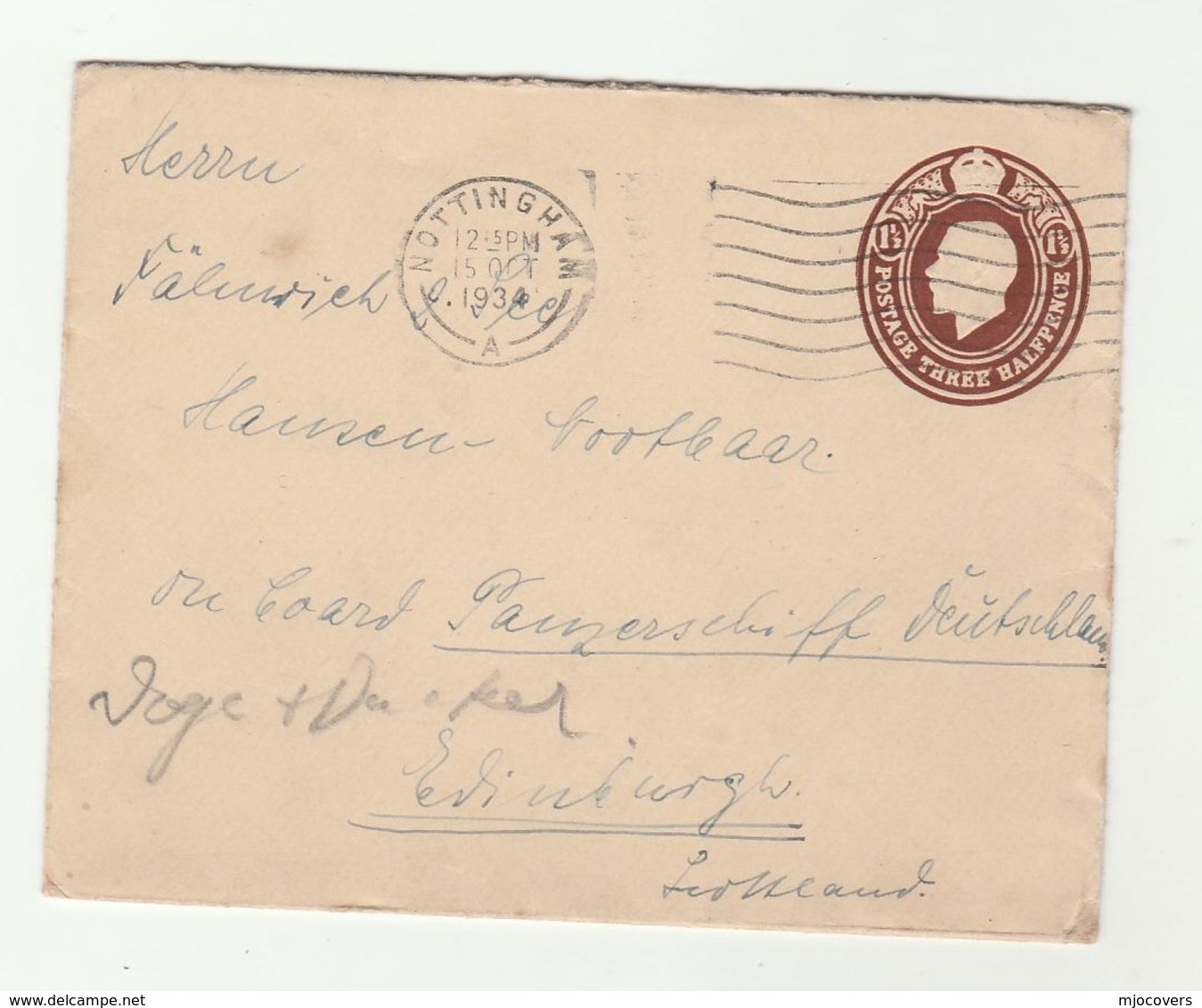 1934 Nottingham GB Postal STATIONERY COVER GV Stamps - Stamped Stationery, Airletters & Aerogrammes