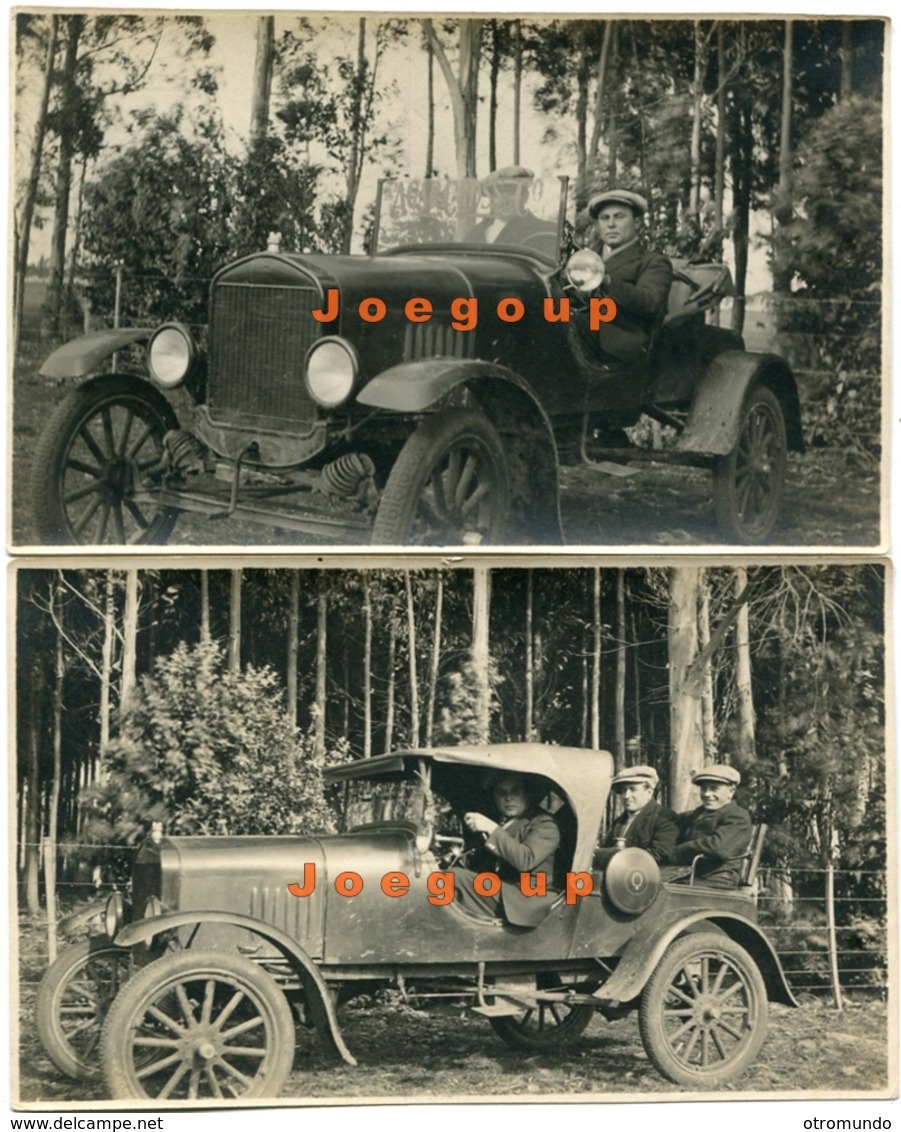 2 Old Photos Men In Car Automovil Argentina - Cars