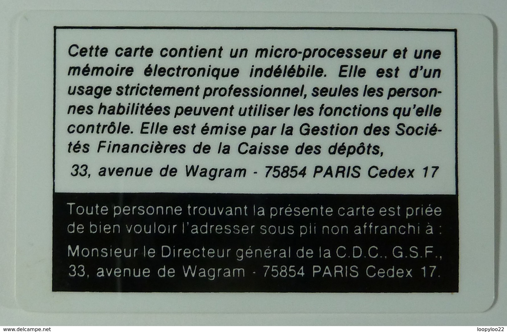 FRANCE - Bull Chip - Smartcard - Gestion Des Societes Financiiers - Department Of Finance - Used - Internas