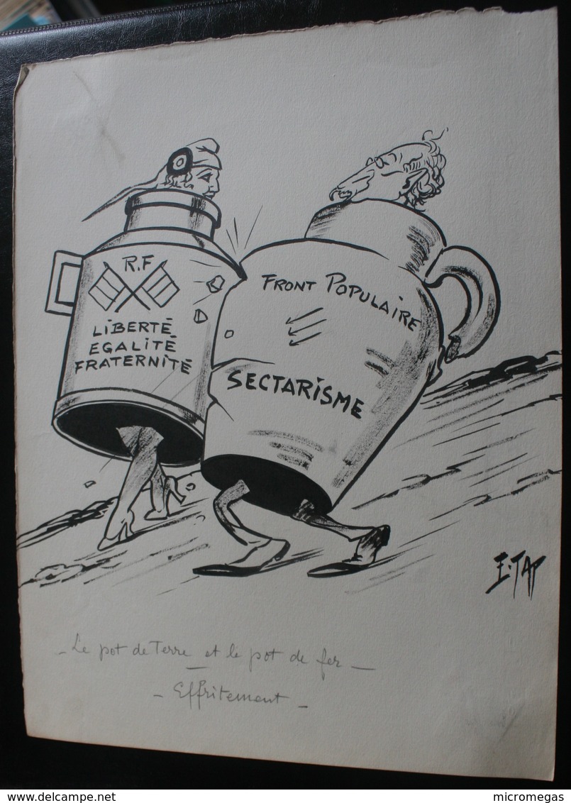 E.TAP (Edmond Tapissier) - Le Pot De Terre Et Le Pot De Fer - Effritement - Dessin Original 24 X 32 Cm. - Dessins