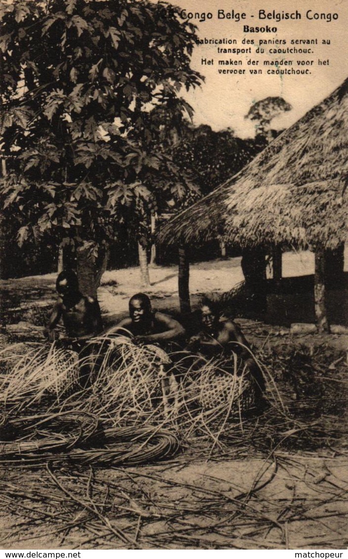 CONGO BELGE - BASOKO FABRICATION DES PANIERS SERVANT AU TRANSPORT DU CAOUTCHOUC - Belgisch-Congo