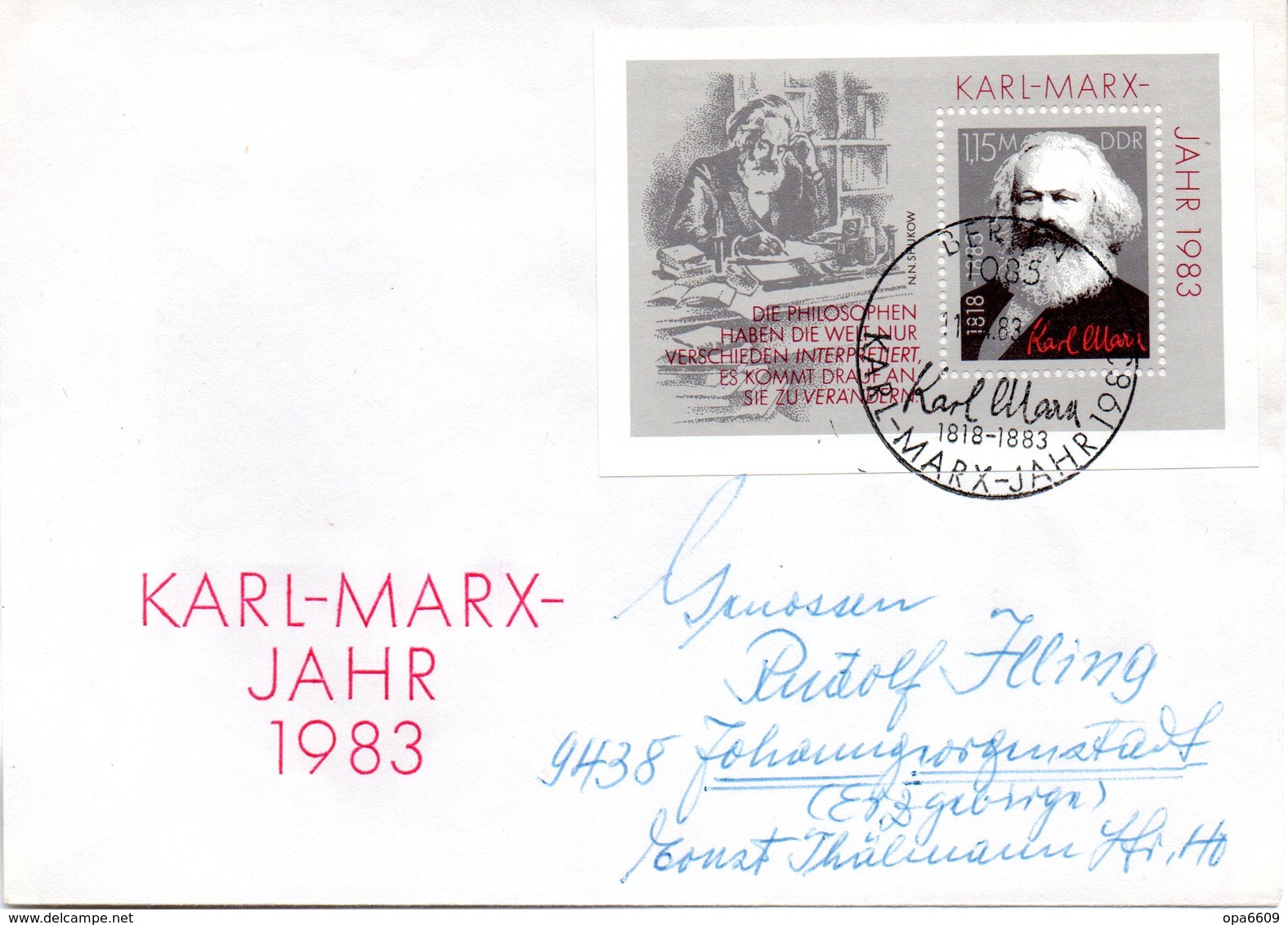 DDR Schmuck-FDC  Mi Block 71 "100. Todestag Von Karl Marx", ESSt BERLIN 11.4.1983 - Karl Marx