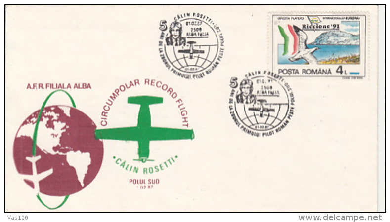 POLAR FLIGHTS, CALIN ROSETTI CIRCUMPOLAR RECORD FLIGHT, SPECIAL COVER, 1992, ROMANIA - Voli Polari