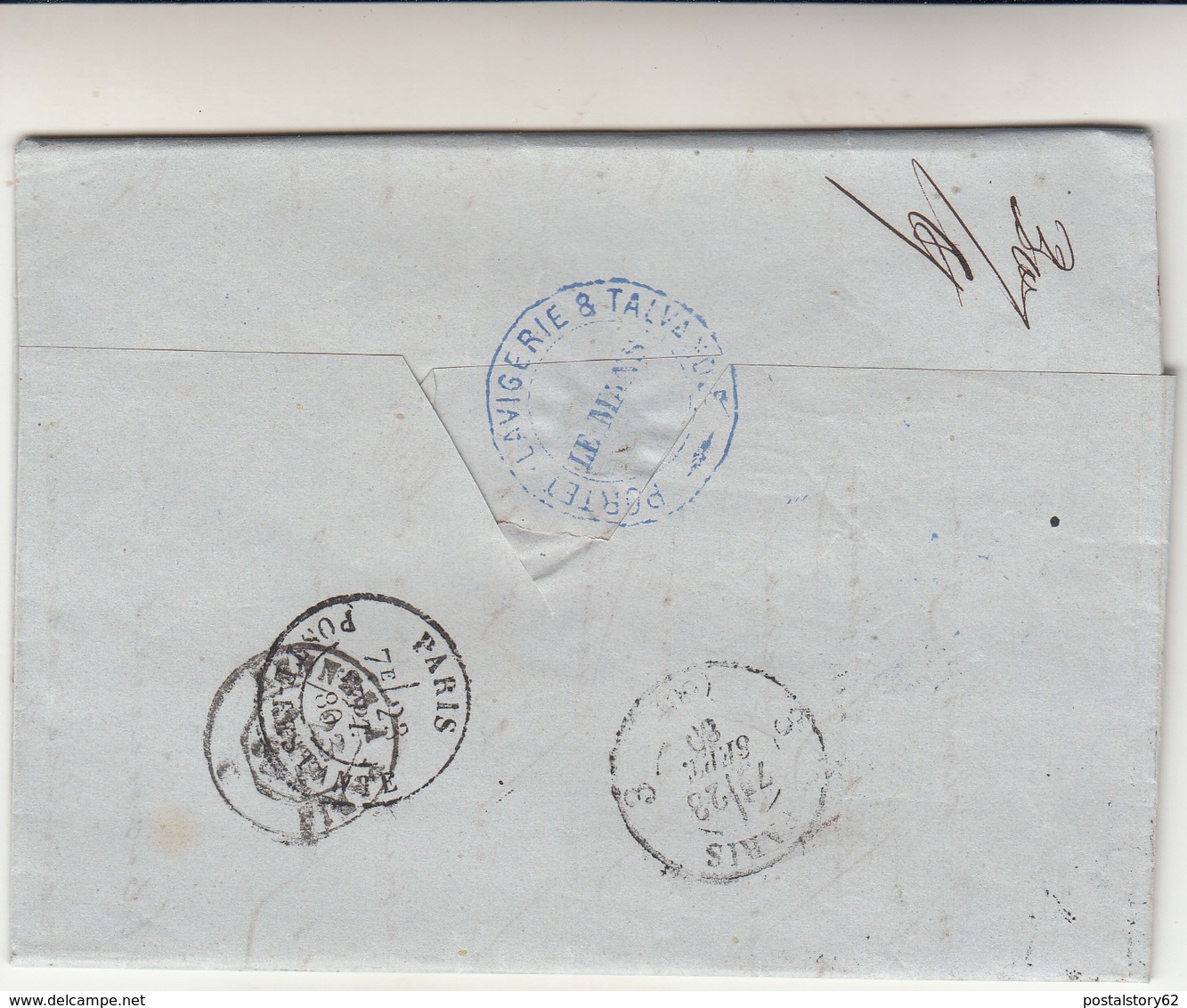 Le Mans  To Paris. Cover 1880 Poste + Perfin . Al Retro Poste Restante Al Retro - 1876-1898 Sage (Type II)