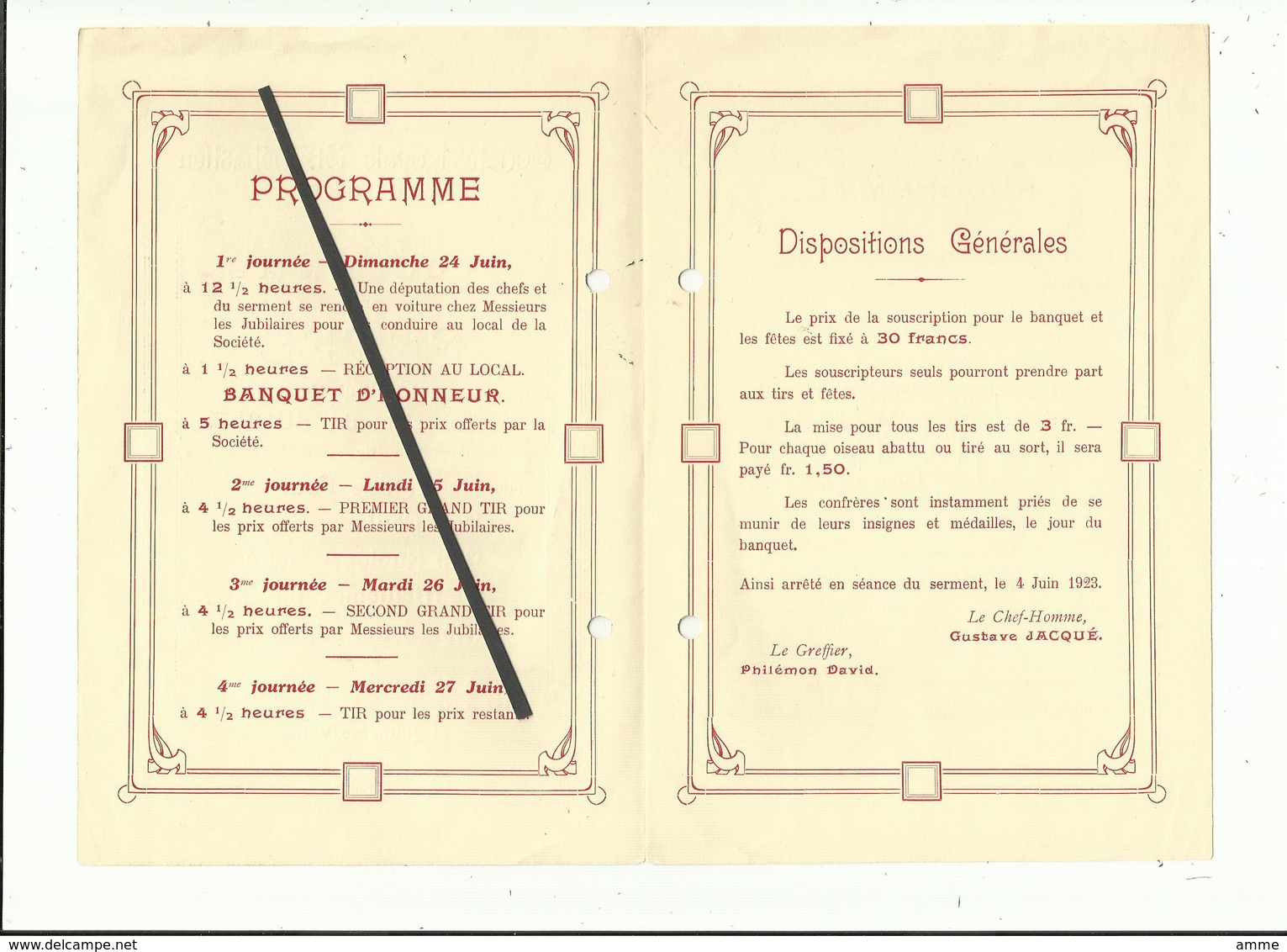 Brugge   (document)  * Société Royale St. Sébastien - Programme Des Fêtes 1923 (Tir à L'arc) - Brugge