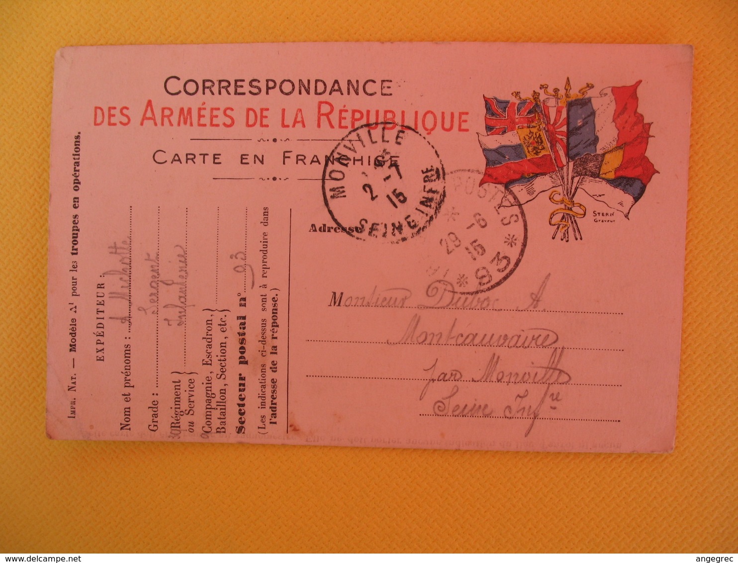 France Carte En Franchise Militaire 1915 Michot Albert Pour La Seine Inférieure Secteur Postal 93 - Lettres & Documents