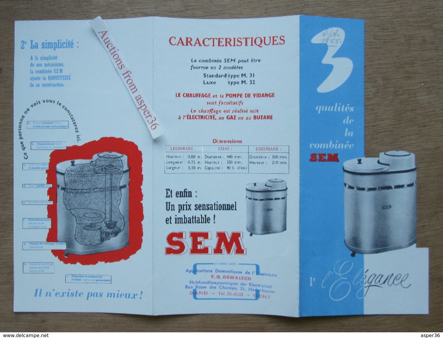 Brochure "Lessiveuse Combinée "SEM" 1955 - Verzamelingen