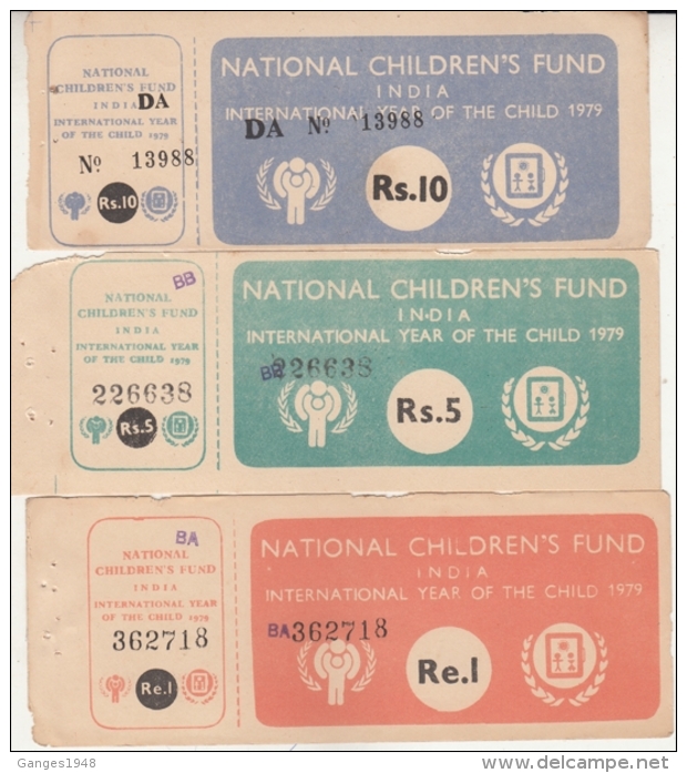 India  1979  I.Y.C.   Children's Fund  1R - 5R - 10R   3   Coupons   #  12040  D Inde Indien - Francobolli Di Beneficenza