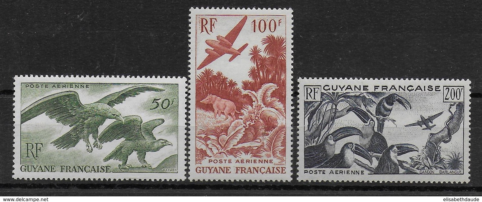 GUYANE - 1947 - POSTE AERIENNE YVERT N° 35/37 * MLH - COTE = 69 EUR. - Nuovi