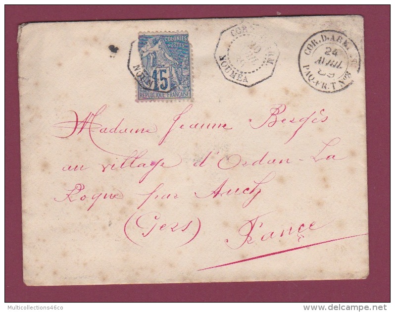 NOUVELLE CALEDONIE  -  250618 -  Lettre  Affranchie à 15 Cts Oblitéré CORRESPONDANCE  D'ARMEE Nouméa + Paquebot 1889 - Briefe U. Dokumente