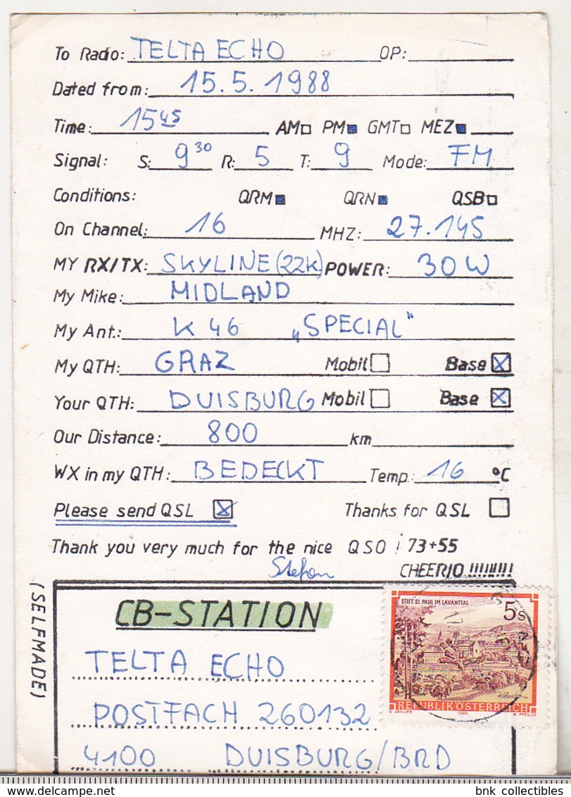 Austria Old QSL Card - CB-Radio Station Graz 1988 - CB