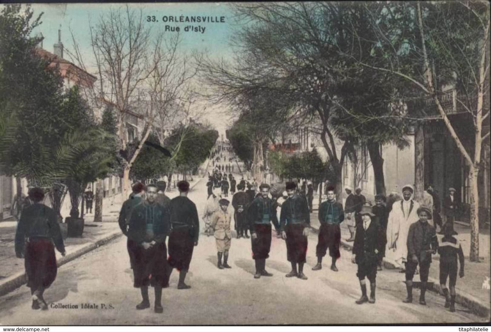 CPA Chlef Algérie Coll Idéale P.S. PS 33 Orléansville Rue D'Isly Très Animée Zouaves YT 137 CAD Orleansville 1915 Alger - Chlef (Orléansville)