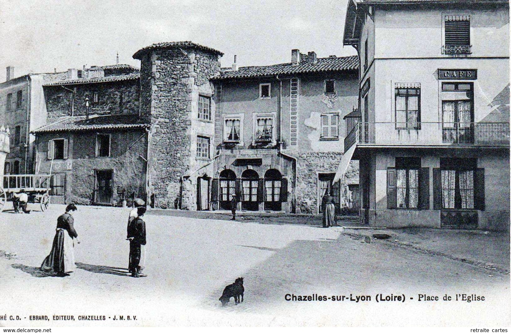 Chazelles-sur-Lyon - La Place De L'église - Très Beau Plan Animé - Autres & Non Classés