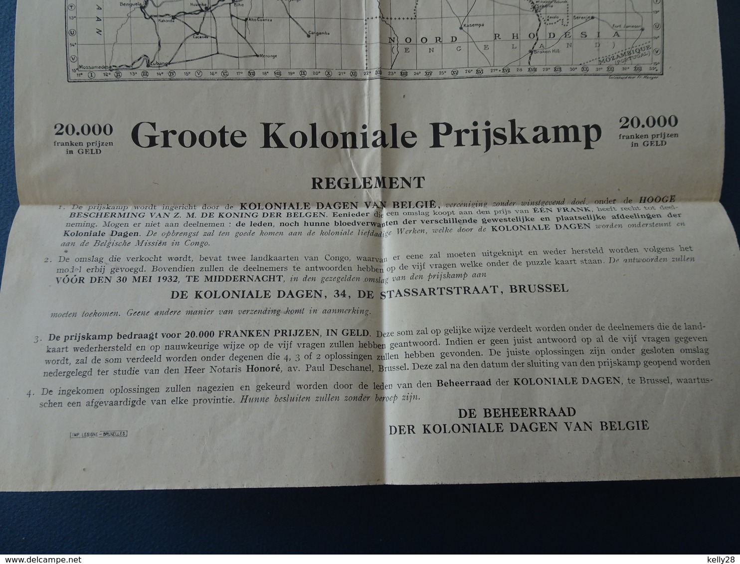 De Koloniale dagen van België Prijskamp 1931-1932. Administratieve kaart van Belgisch Congo. Uniek!