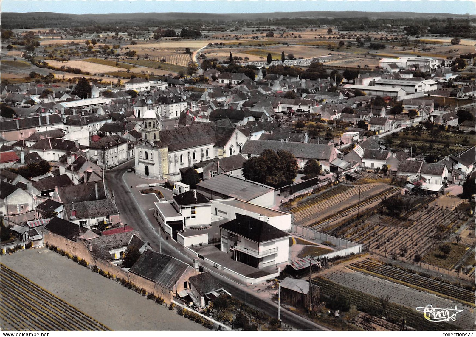 49-ALLONNES- VUE AERIENNE , L'EGLISE LA POSTE ET LA PERCEPTION - Allonnes