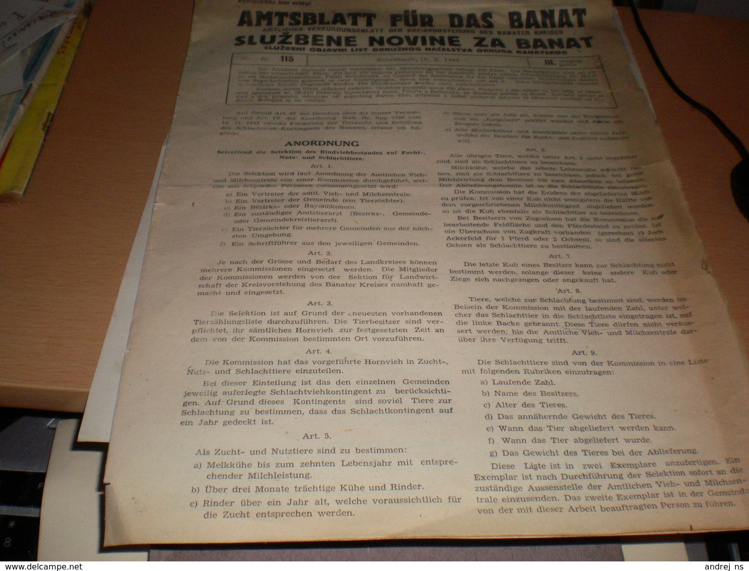 Becskerek Zrenjanin Sluzbene Novine Za Banat Amtsblatt Fur Das Banat 1943 WW2 Nazy Okupation - Scandinavian Languages