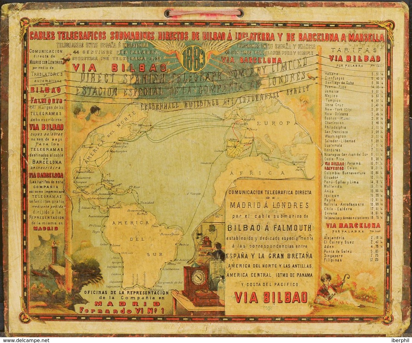 Bibliografía. 1883. Cartel Publicitario De CABLES TELEGRAFICOS SUBMARINOS DE BILBAO Y BARCELONA. Madrid, 1883. - Other & Unclassified