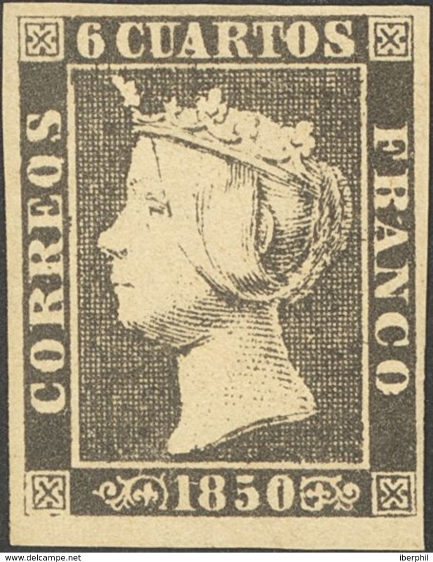 1º Y 2º Centenario. * 1A 1850. 6 Cuartos Negro (II-37), Borde De Hoja Inferior. PIEZA DE LUJO. Cert. CEM. 2018 610. - Other & Unclassified