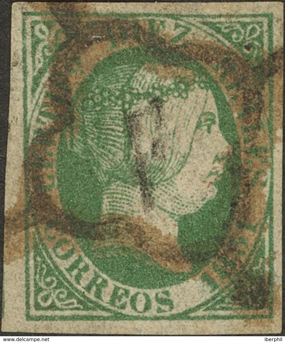 1º Y 2º Centenario. º 11 1851. 10 Reales Verde (leve Reparación). Matasello ARAÑA, En Negro Y Sepia. BONITO. 2018 720. - Sonstige & Ohne Zuordnung